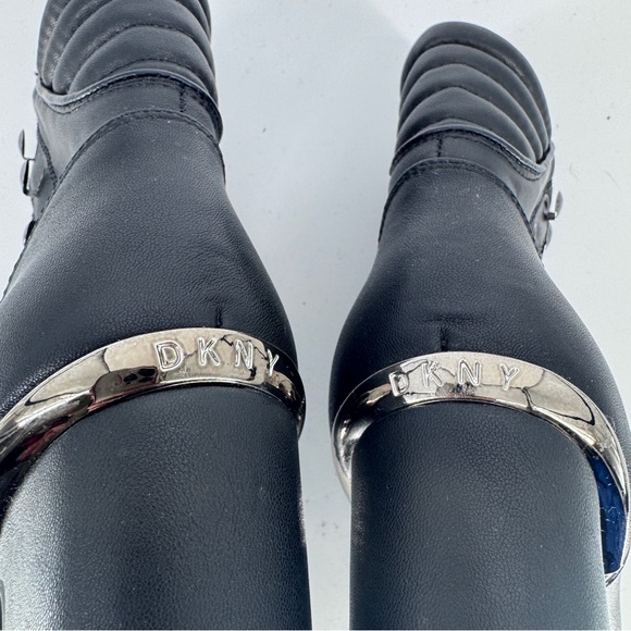 DKNY Black Lace Up High Heel Boots Womens Sz 8.5 chunky moto whimsigoth leather - Picture 8 of 10